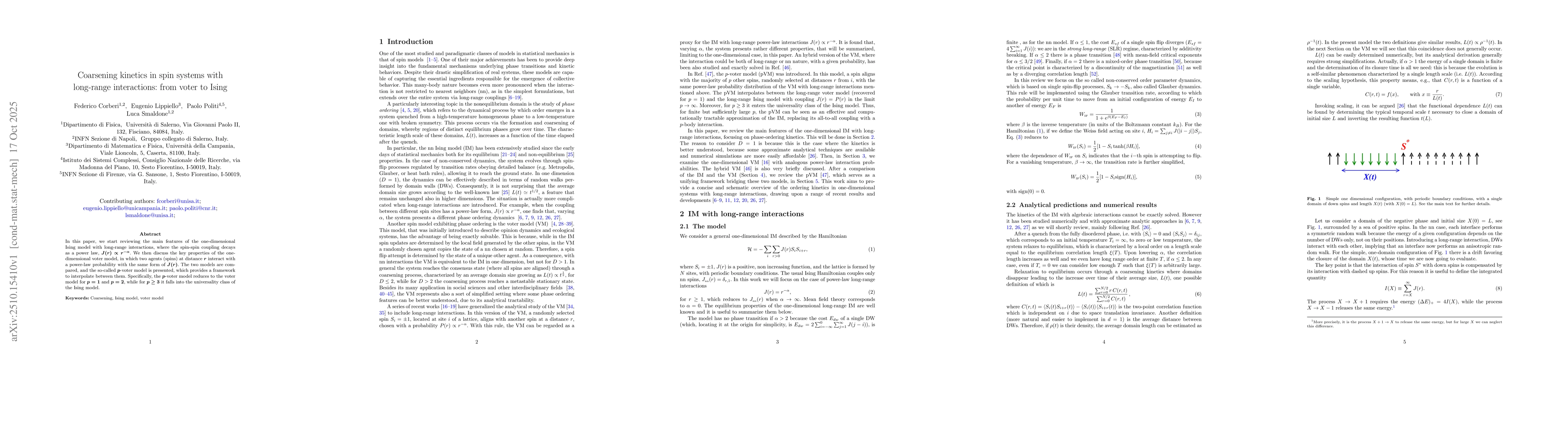 Thumbnail for Coarsening kinetics in spin systems with long-range interactions: from
  voter to Ising