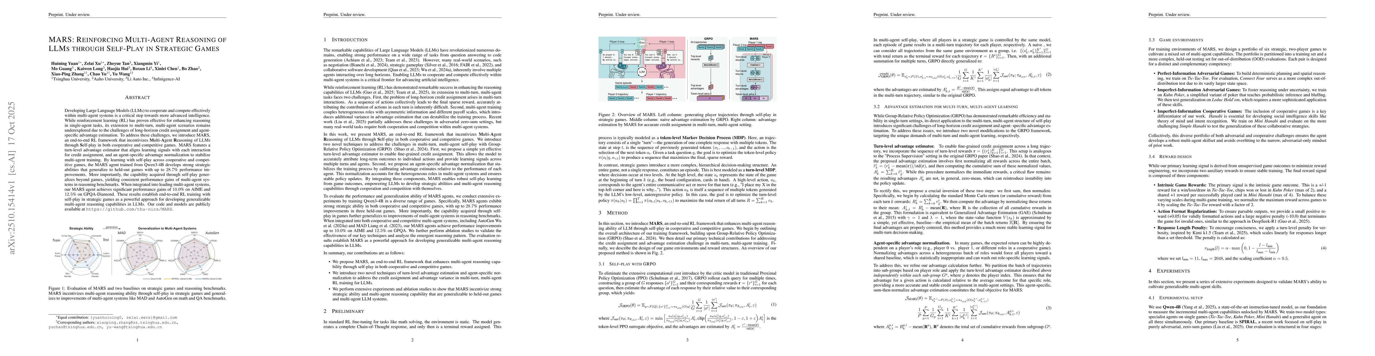 Thumbnail for MARS: Reinforcing Multi-Agent Reasoning of LLMs through Self-Play in
  Strategic Games