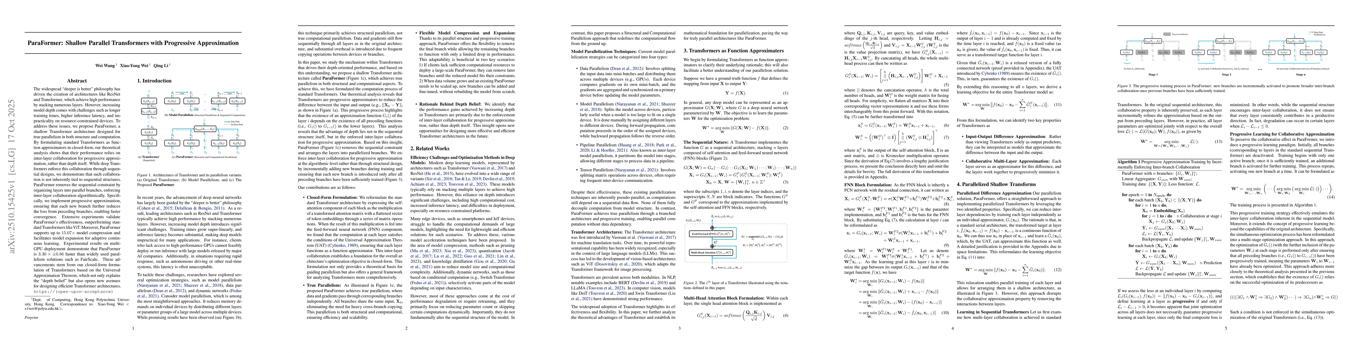 Thumbnail for ParaFormer: Shallow Parallel Transformers with Progressive Approximation