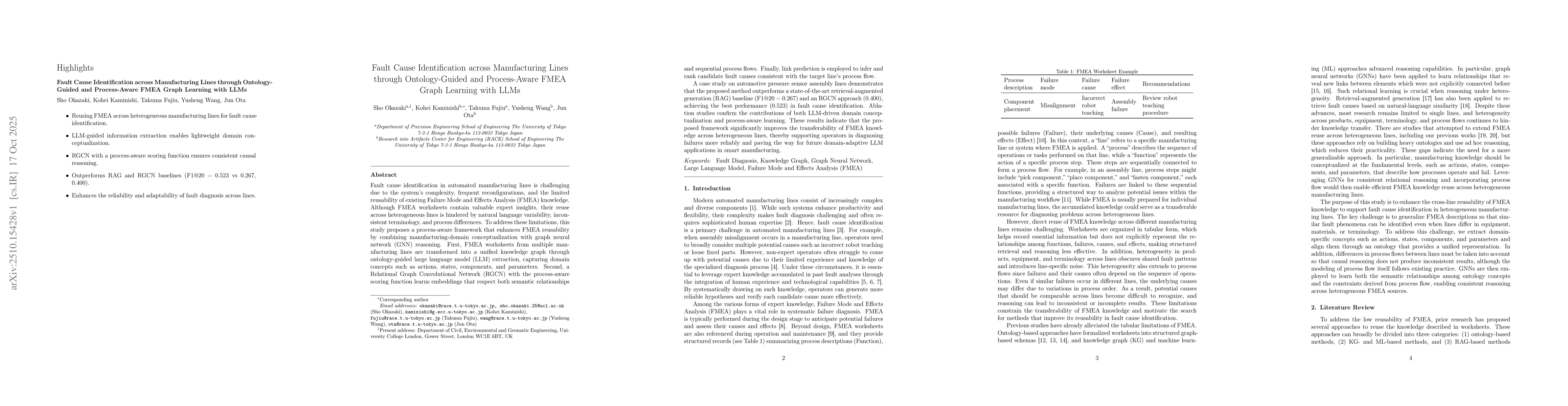 Thumbnail for Fault Cause Identification across Manufacturing Lines through
  Ontology-Guided and Process-Aware FMEA Graph Learning with LLMs