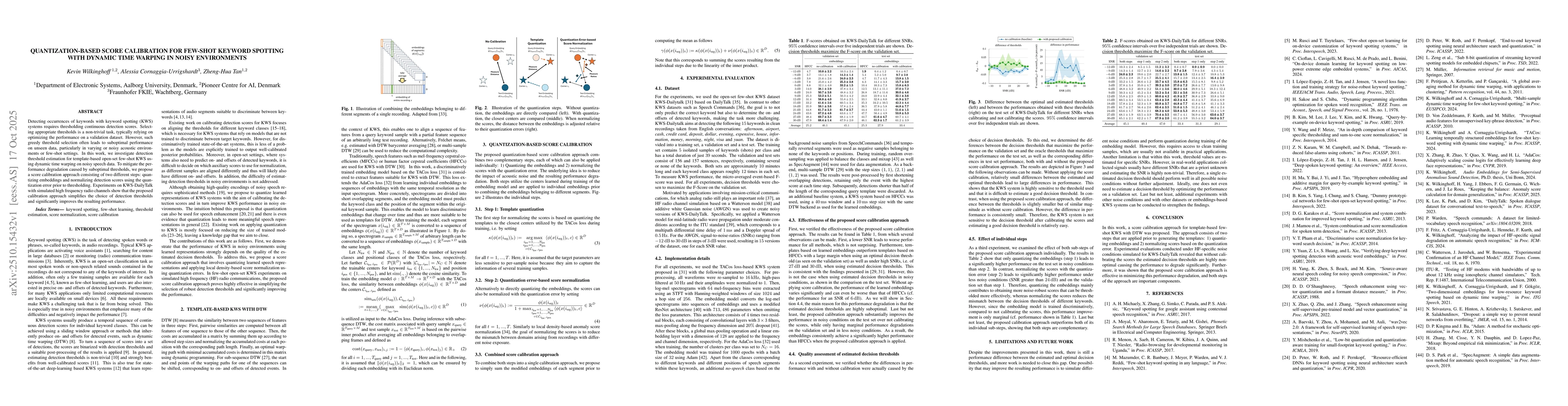 Thumbnail for Quantization-Based Score Calibration for Few-Shot Keyword Spotting with
  Dynamic Time Warping in Noisy Environments