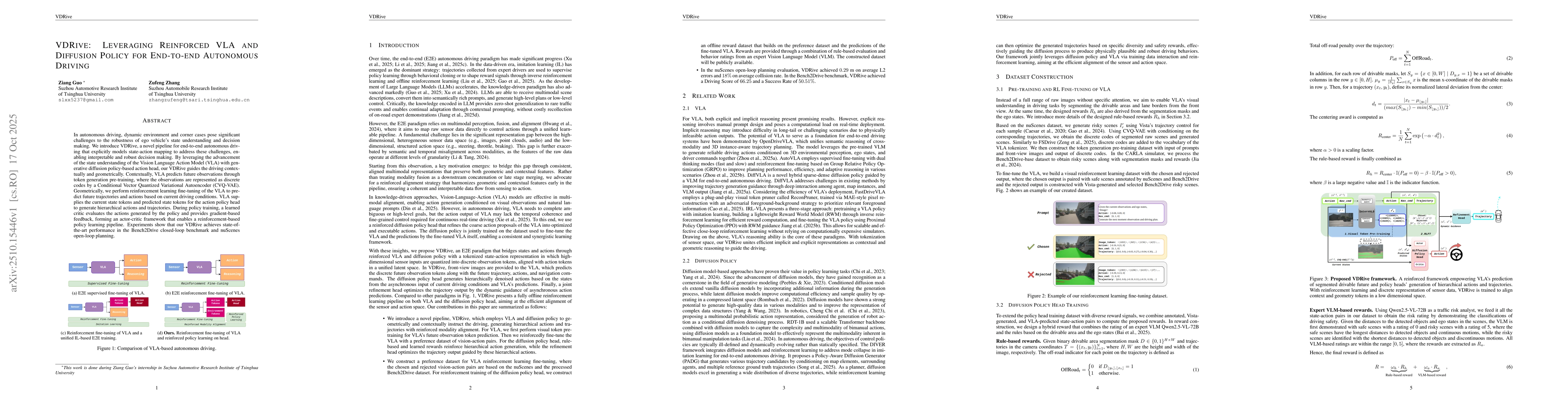 Thumbnail for VDRive: Leveraging Reinforced VLA and Diffusion Policy for End-to-end
  Autonomous Driving