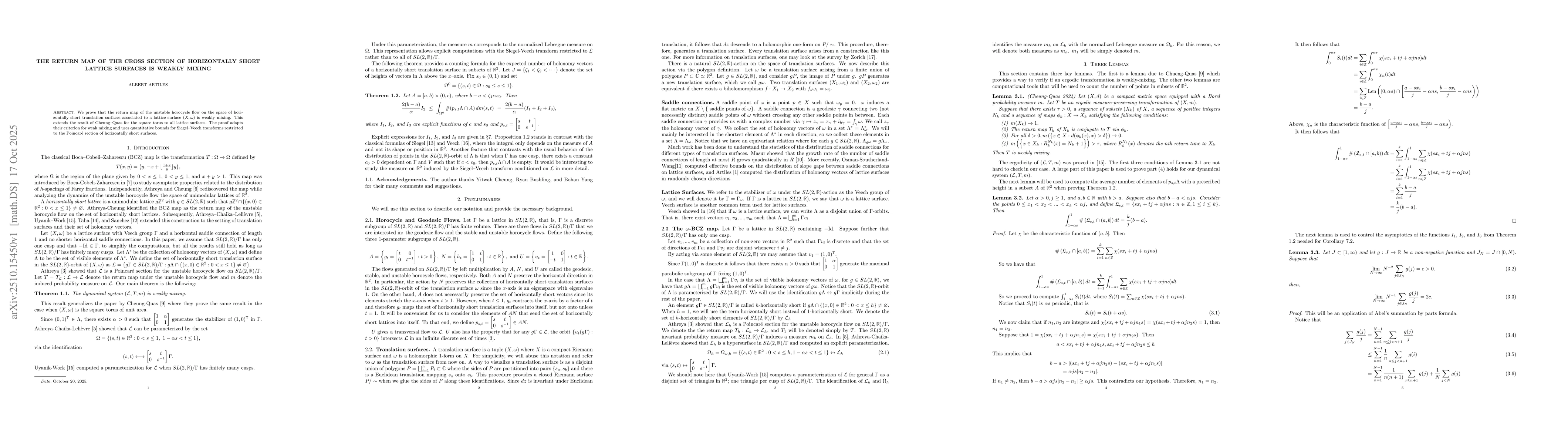 Thumbnail for The Return Map of the Cross Section of Horizontally Short Lattice
  Surfaces is Weakly Mixing