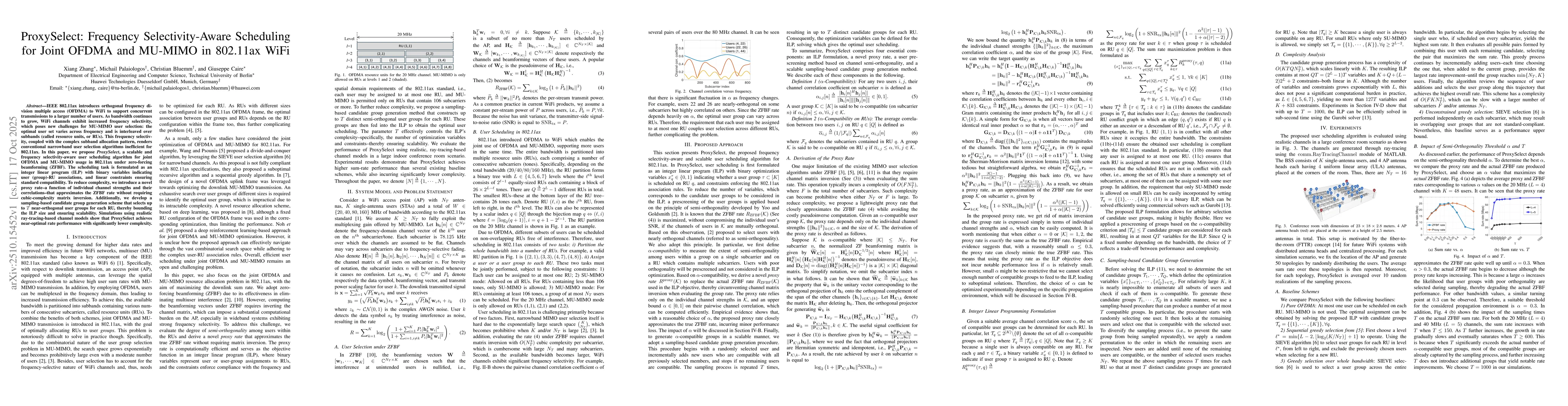Thumbnail for ProxySelect: Frequency Selectivity-Aware Scheduling for Joint OFDMA and
  MU-MIMO in 802.11ax WiFi
