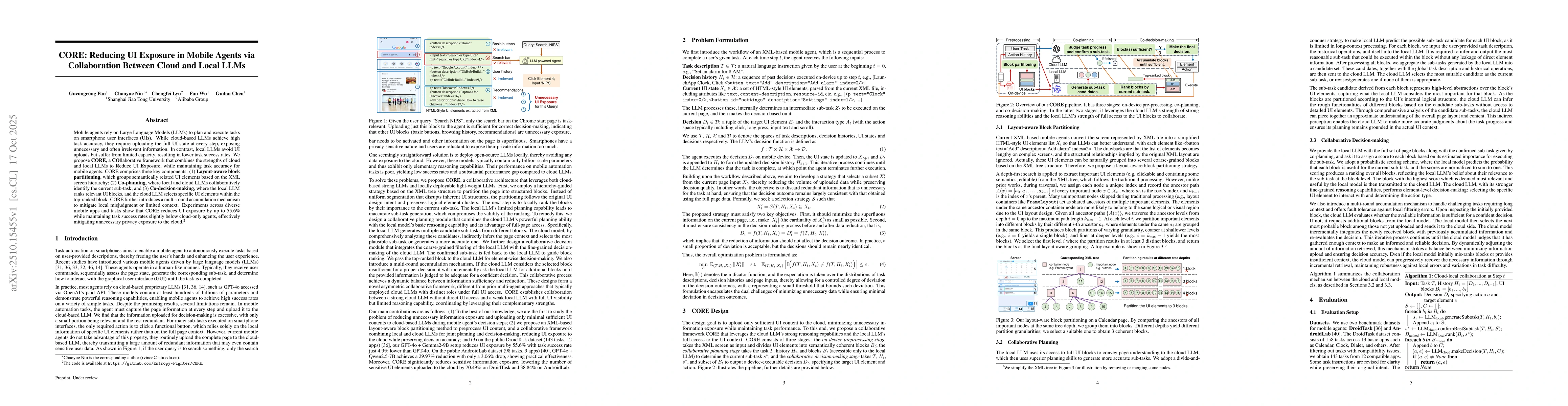 Thumbnail for CORE: Reducing UI Exposure in Mobile Agents via Collaboration Between
  Cloud and Local LLMs