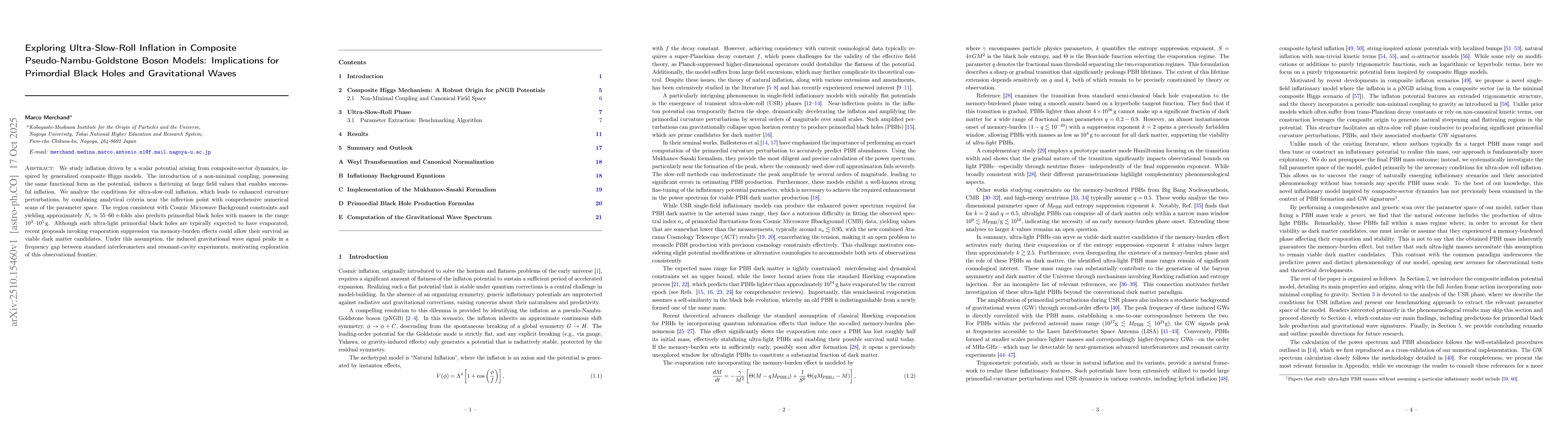 Thumbnail for Exploring Ultra-Slow-Roll Inflation in Composite Pseudo-Nambu-Goldstone
  Boson Models: Implications for Primordial Black Holes and Gravitational Waves