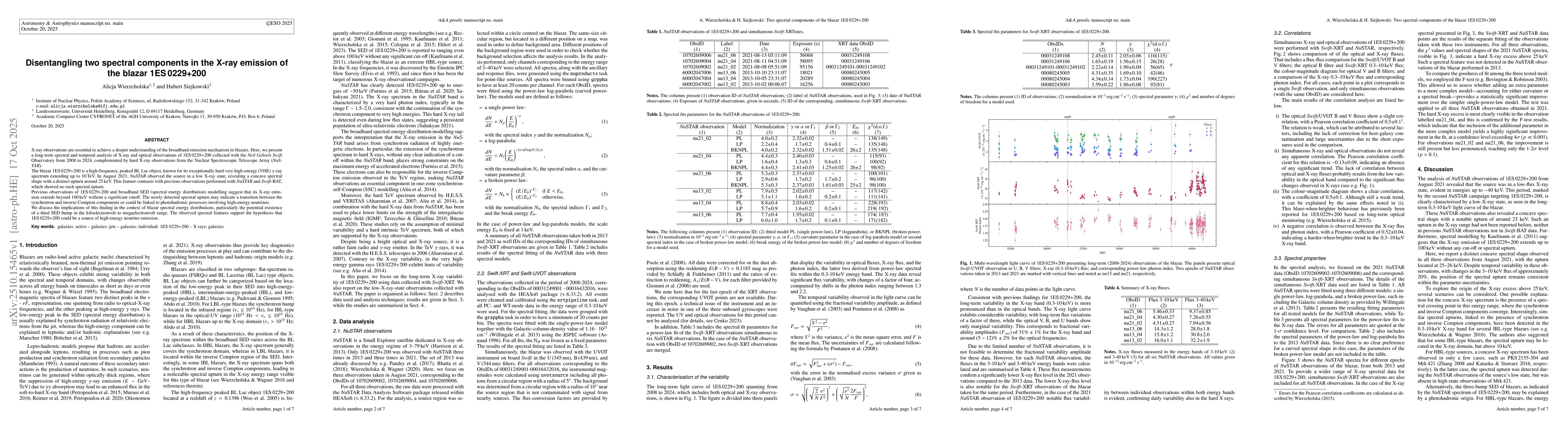 Thumbnail for Disentangling two spectral components in the X-ray emission of the
  blazar 1ES 0229+200