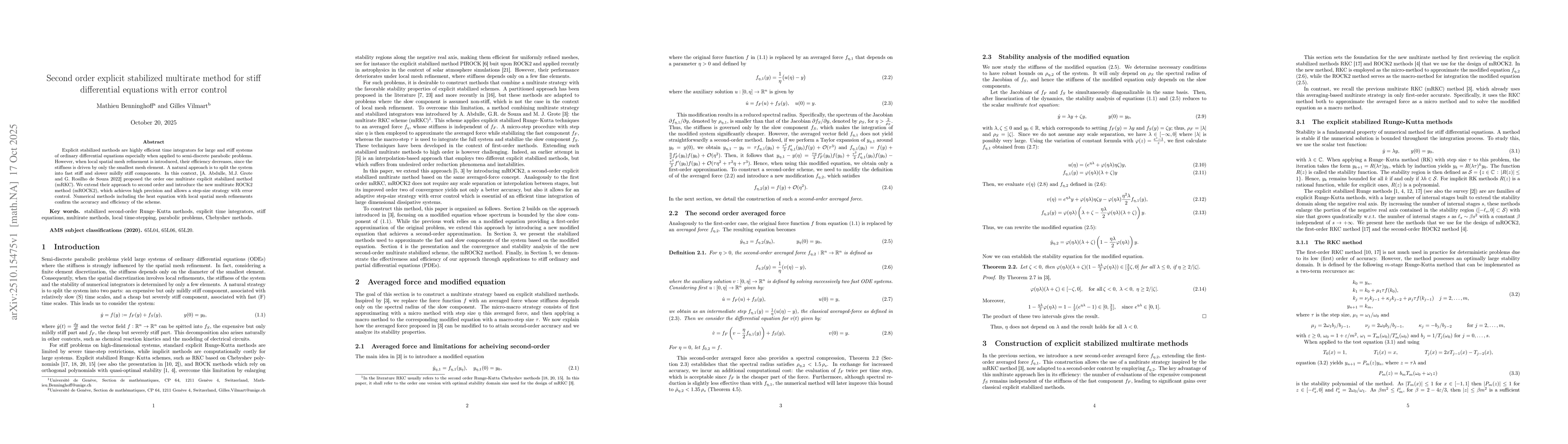 Thumbnail for Second order explicit stabilized multirate method for stiff differential
  equations with error control