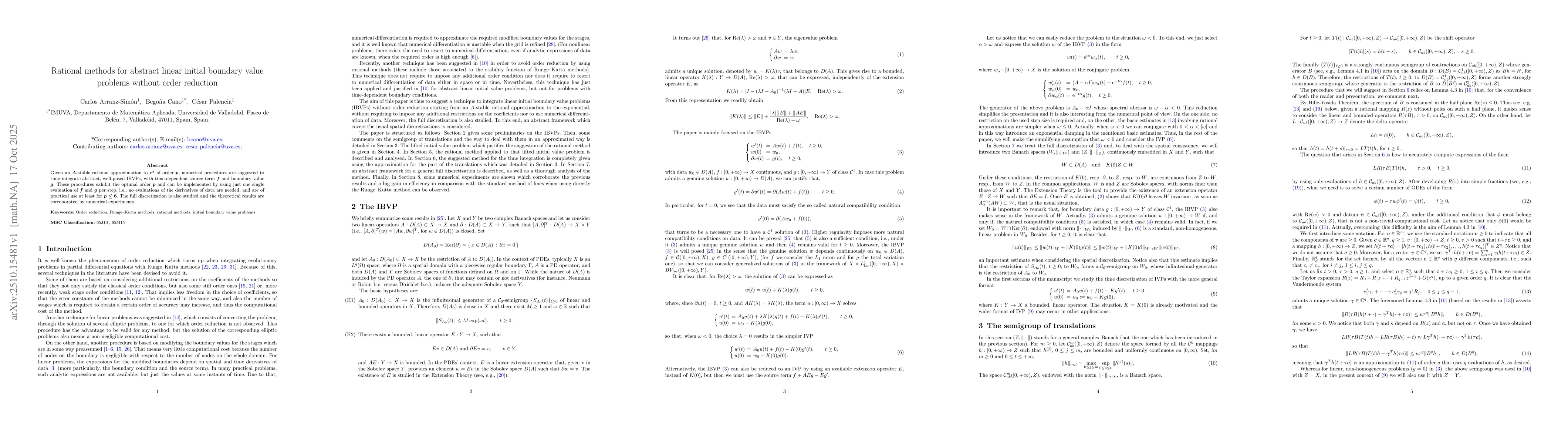 Thumbnail for Rational methods for abstract linear initial boundary value problems
  without order reduction