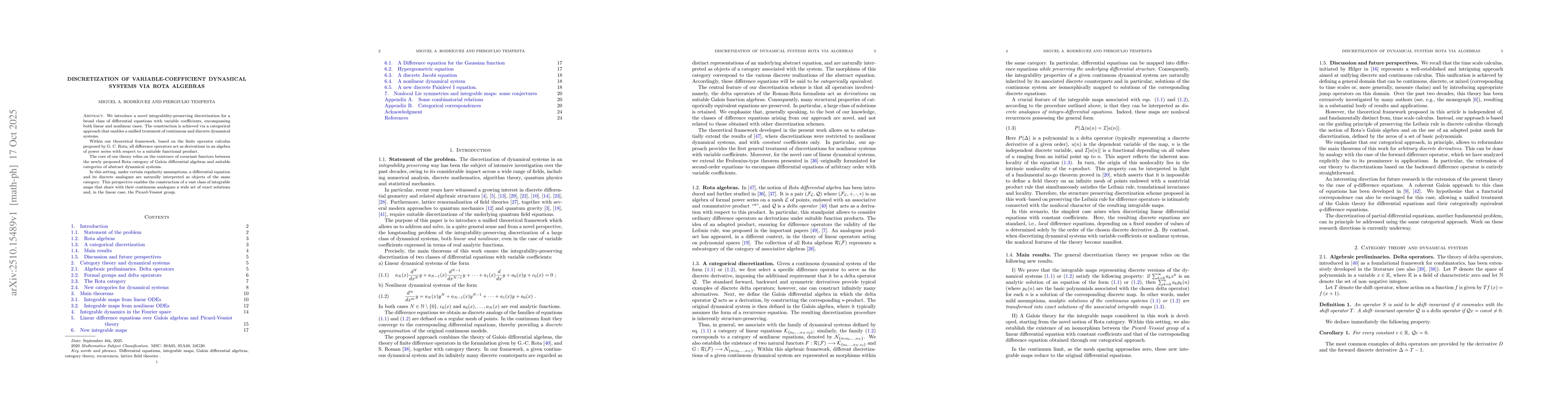 Thumbnail for Discretization of Variable-Coefficient Dynamical Systems via Rota
  Algebras