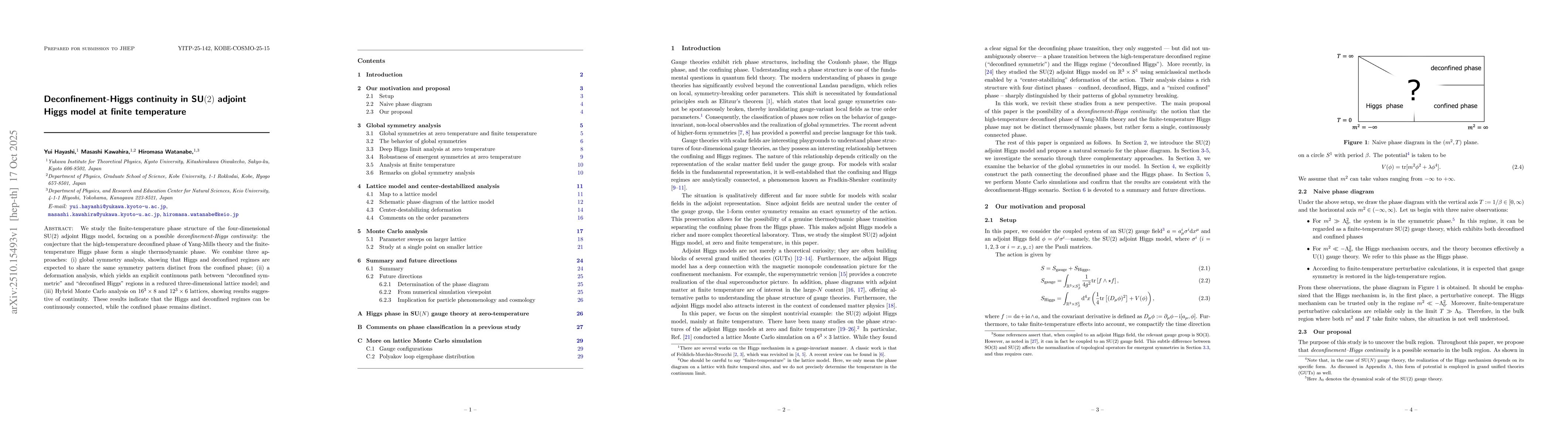 Thumbnail for Deconfinement-Higgs continuity in ${\rm SU(2)}$ adjoint Higgs model at
  finite temperature