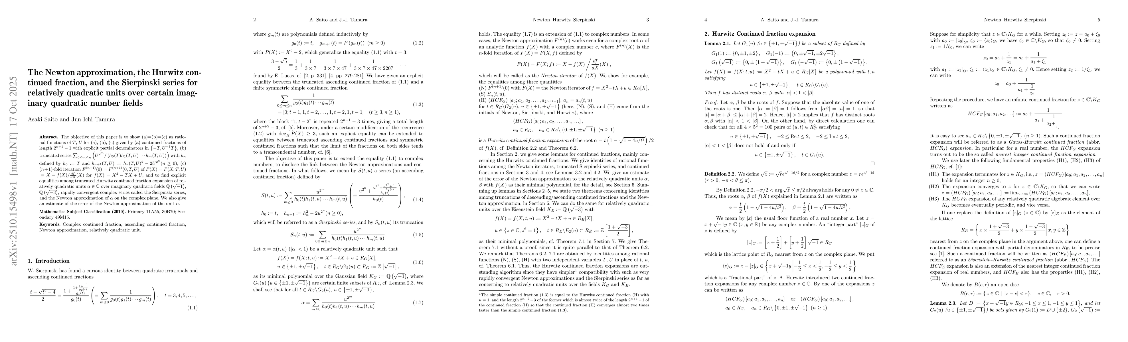 Thumbnail for The Newton approximation, the Hurwitz continued fraction, and the
  Sierpinski series for relatively quadratic units over certain imaginary
  quadratic number fields