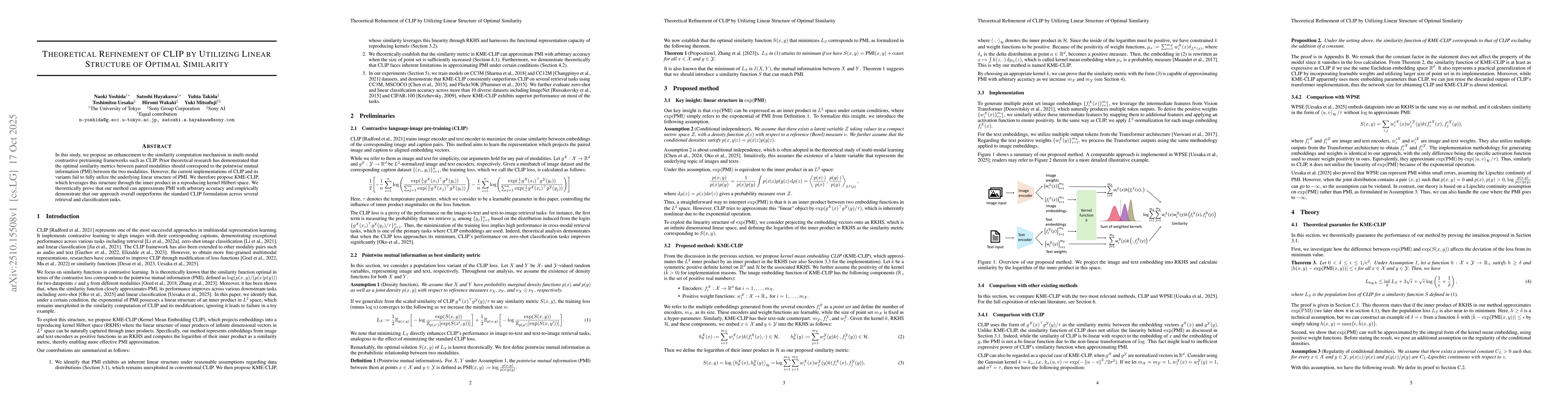 Thumbnail for Theoretical Refinement of CLIP by Utilizing Linear Structure of Optimal
  Similarity