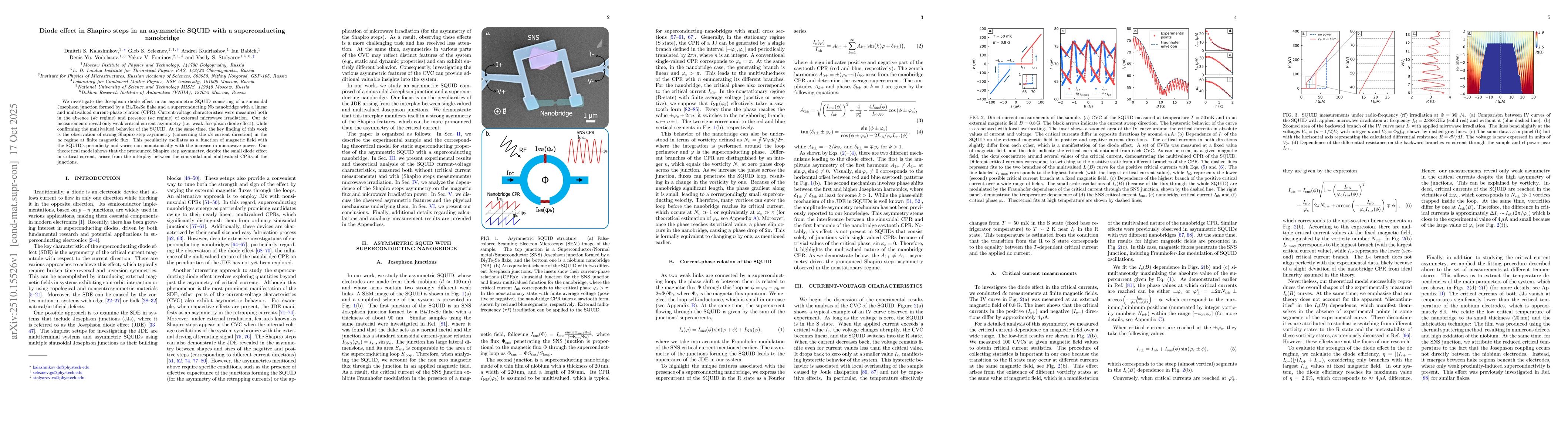 Thumbnail for Diode effect in Shapiro steps in an asymmetric SQUID with a
  superconducting nanobridge