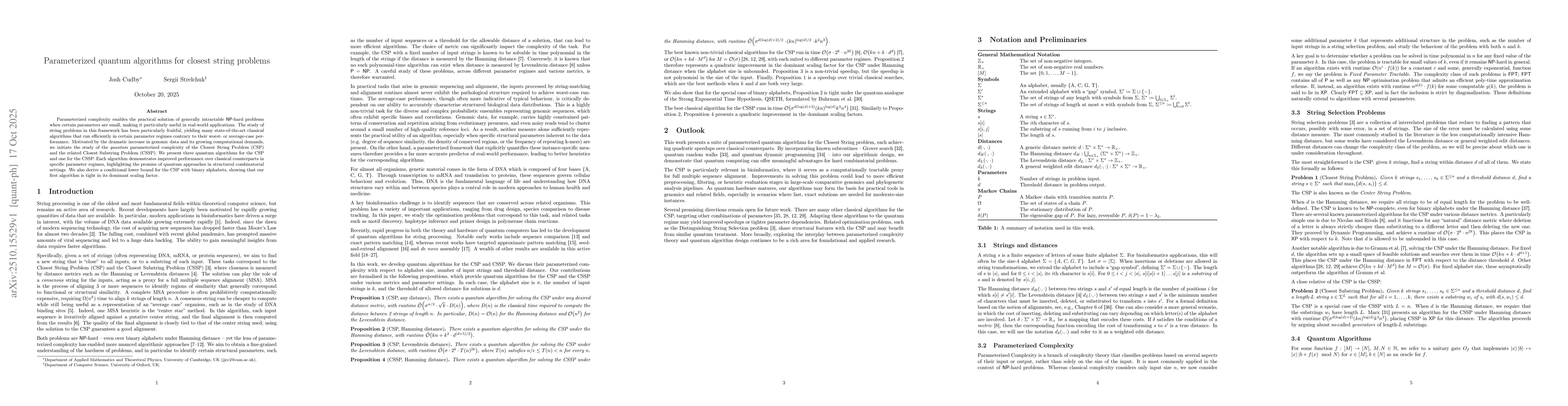 Thumbnail for Parameterized quantum algorithms for closest string problems