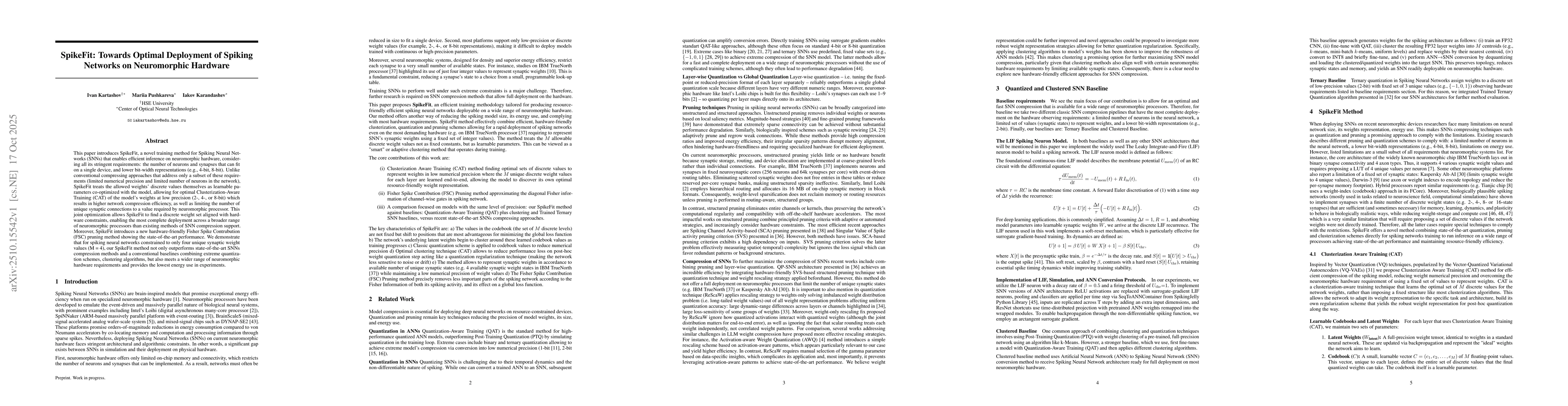 Thumbnail for SpikeFit: Towards Optimal Deployment of Spiking Networks on Neuromorphic
  Hardware