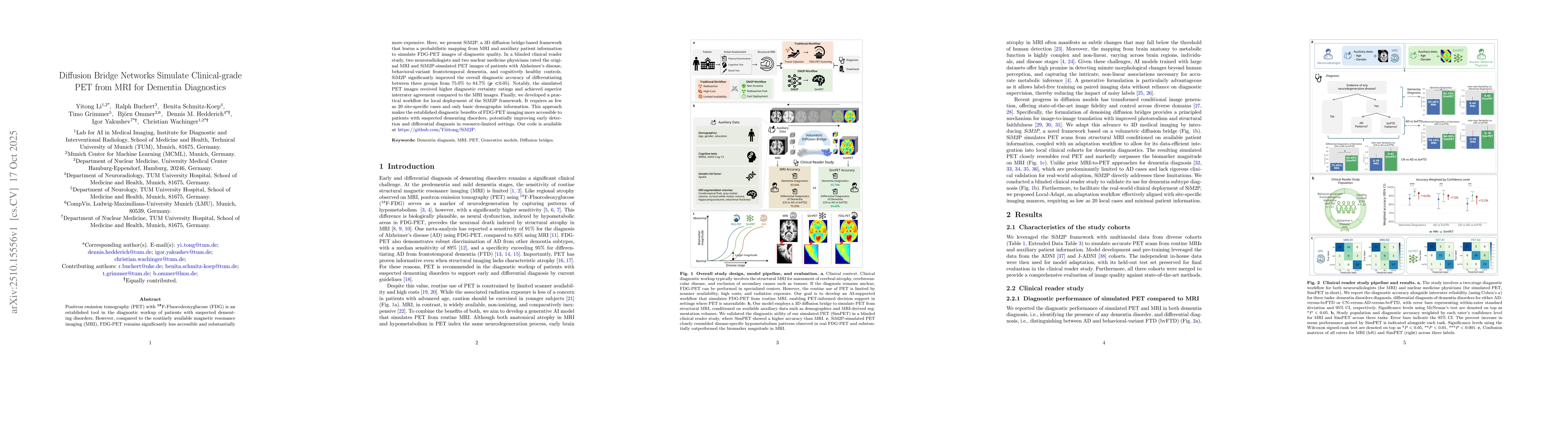 Thumbnail for Diffusion Bridge Networks Simulate Clinical-grade PET from MRI for
  Dementia Diagnostics