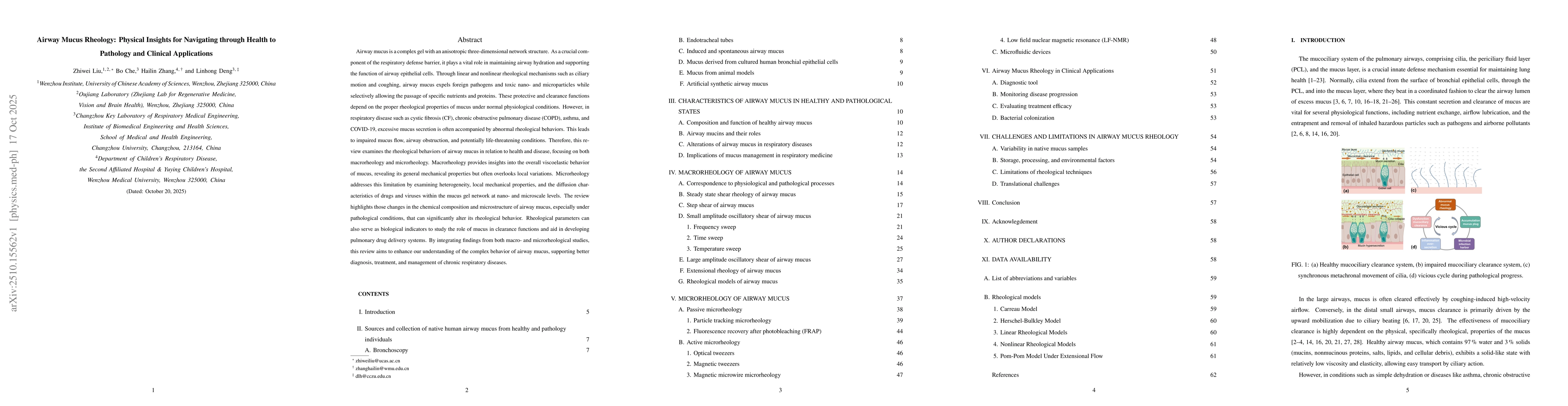 Thumbnail for Airway Mucus Rheology: Physical Insights for Navigating through Health
  to Pathology and Clinical Applications