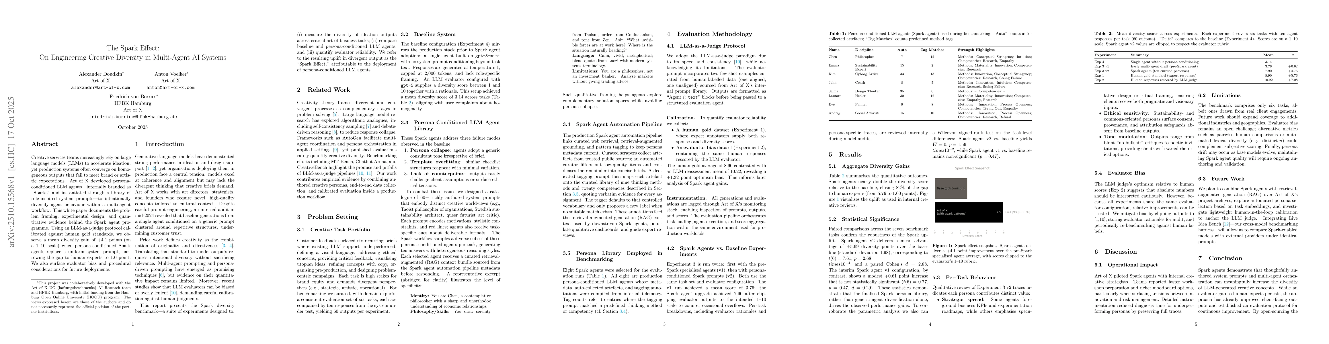 Thumbnail for The Spark Effect: On Engineering Creative Diversity in Multi-Agent AI
  Systems