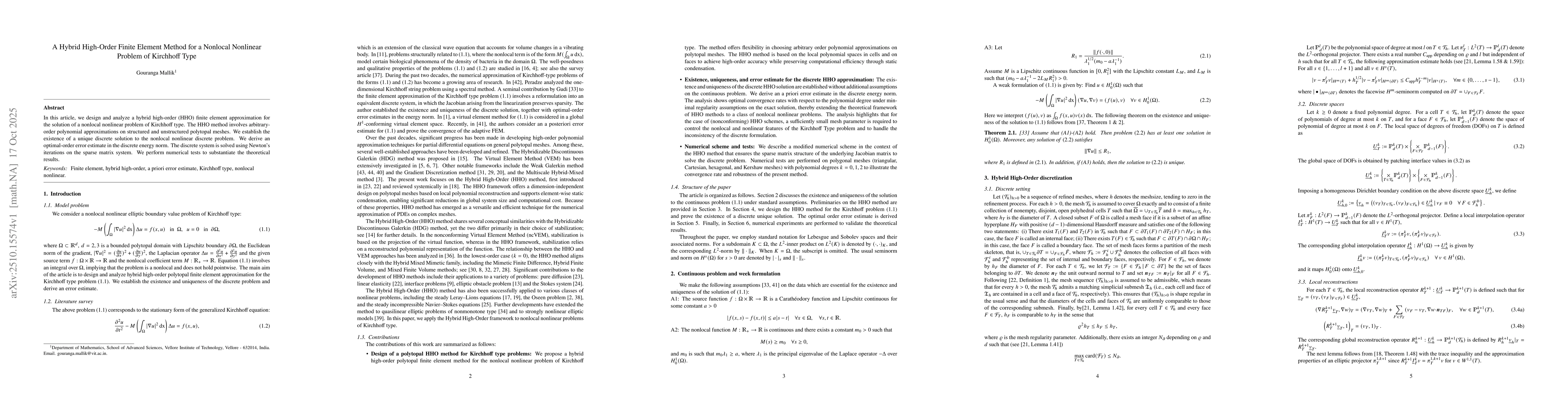 Thumbnail for A Hybrid High-Order Finite Element Method for a Nonlocal Nonlinear
  Problem of Kirchhoff Type