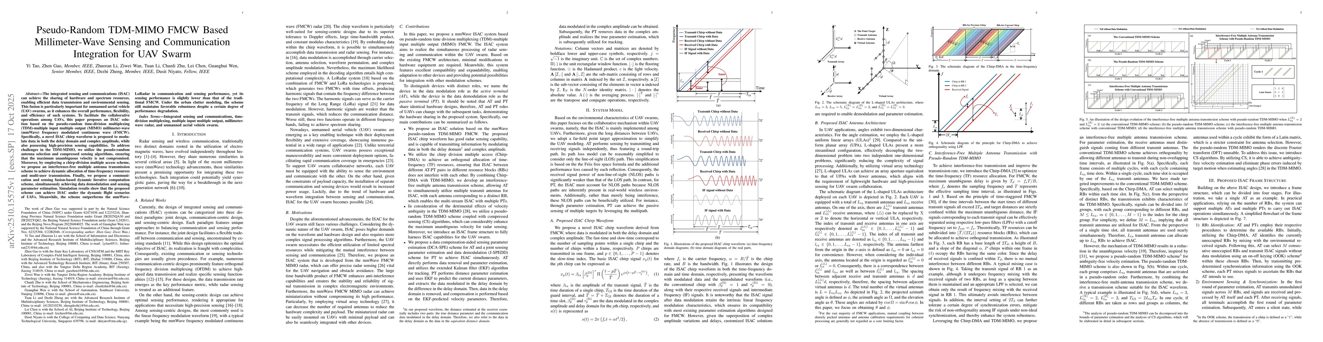 Thumbnail for Pseudo-Random TDM-MIMO FMCW Based Millimeter-Wave Sensing and
  Communication Integration for UAV Swarm
