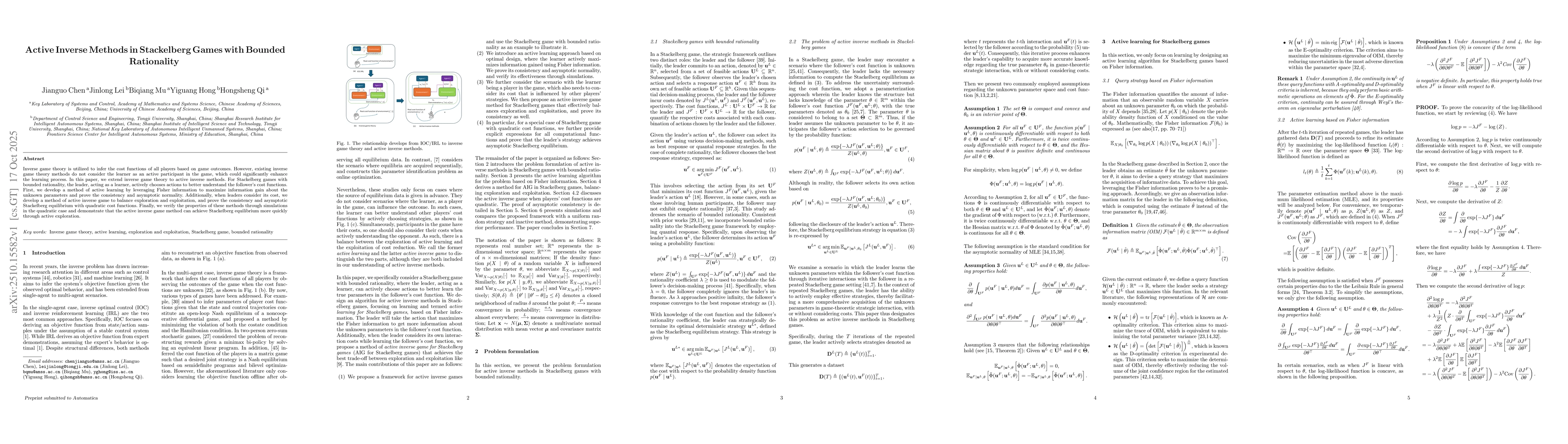 Thumbnail for Active Inverse Methods in Stackelberg Games with Bounded Rationality