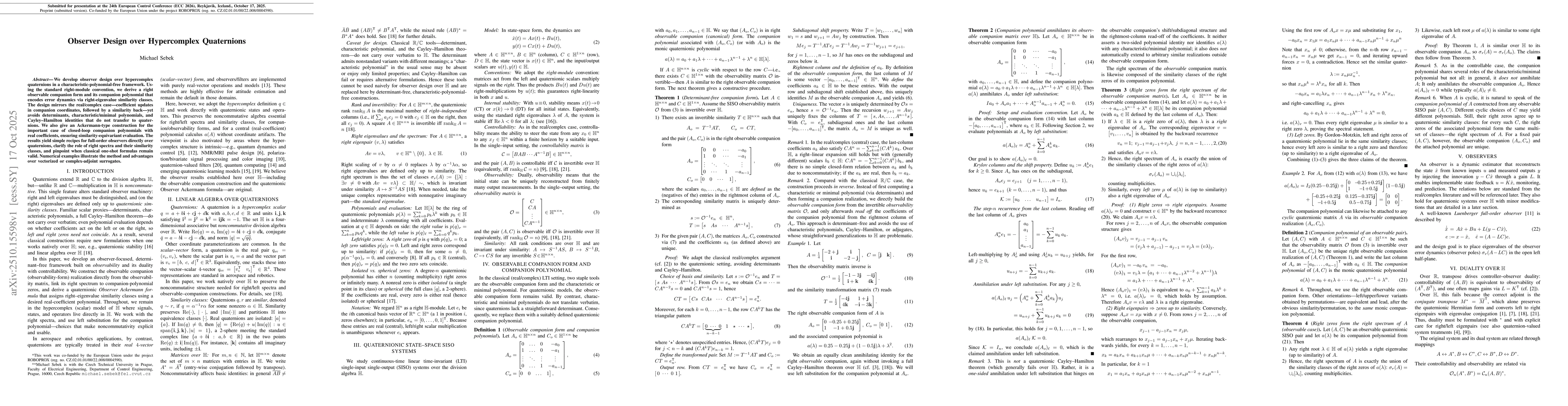Thumbnail for Observer Design over Hypercomplex Quaternions