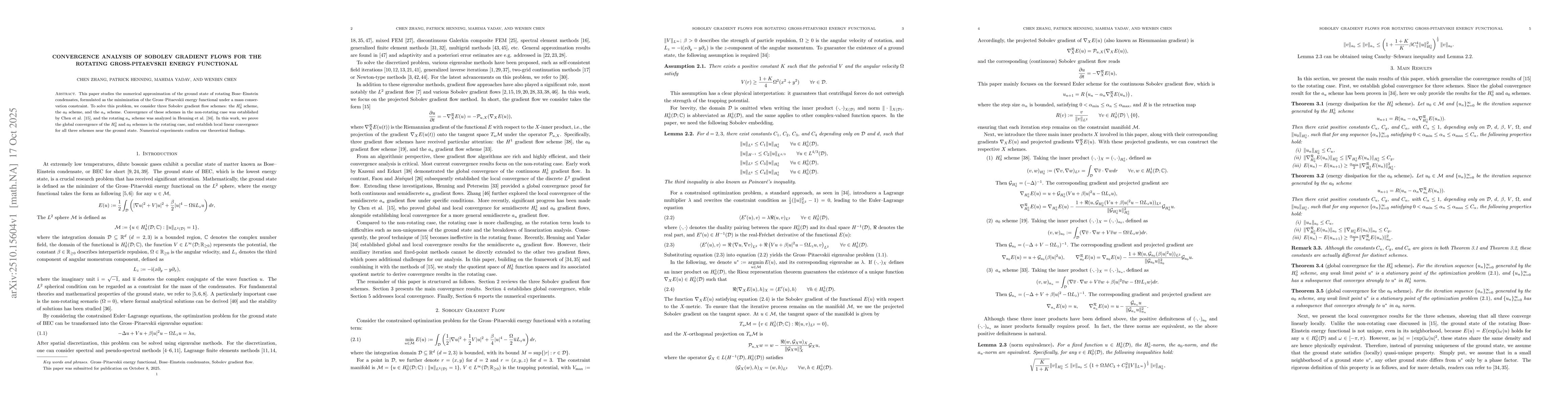 Thumbnail for Convergence analysis of Sobolev Gradient flows for the rotating
  Gross-Pitaevskii energy functional