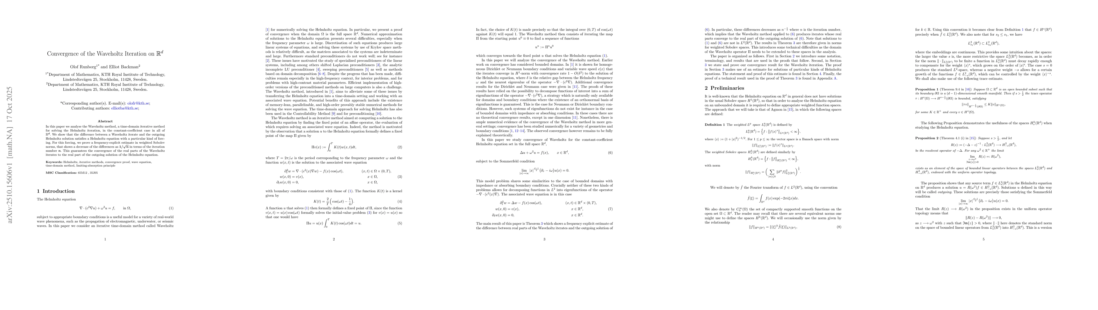 Thumbnail for Convergence of the Waveholtz Iteration on $\mathbb{R}^d$