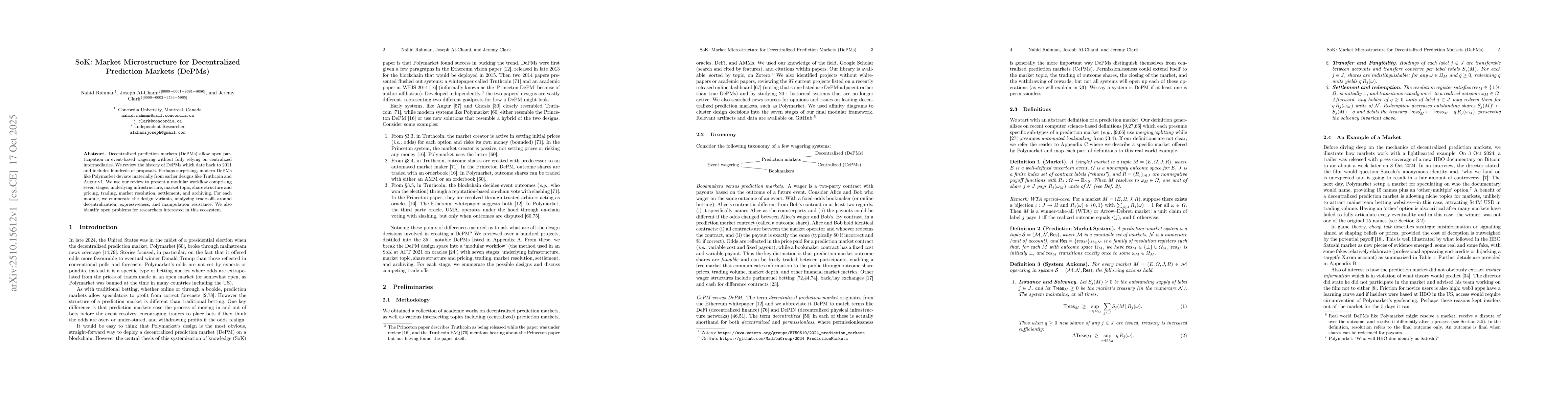 Thumbnail for SoK: Market Microstructure for Decentralized Prediction Markets (DePMs)