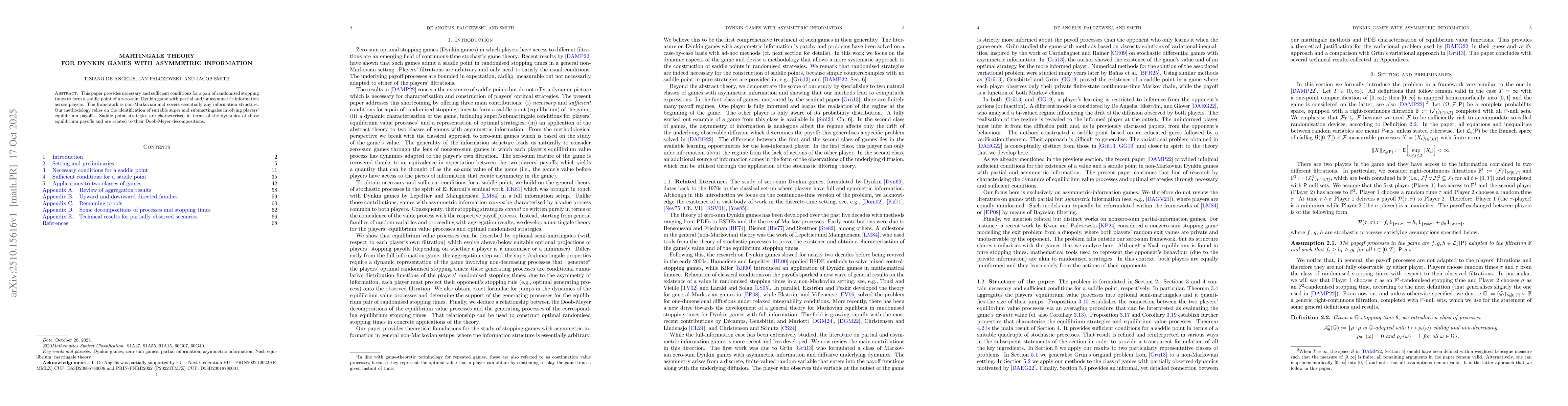Thumbnail for Martingale theory for Dynkin games with asymmetric information