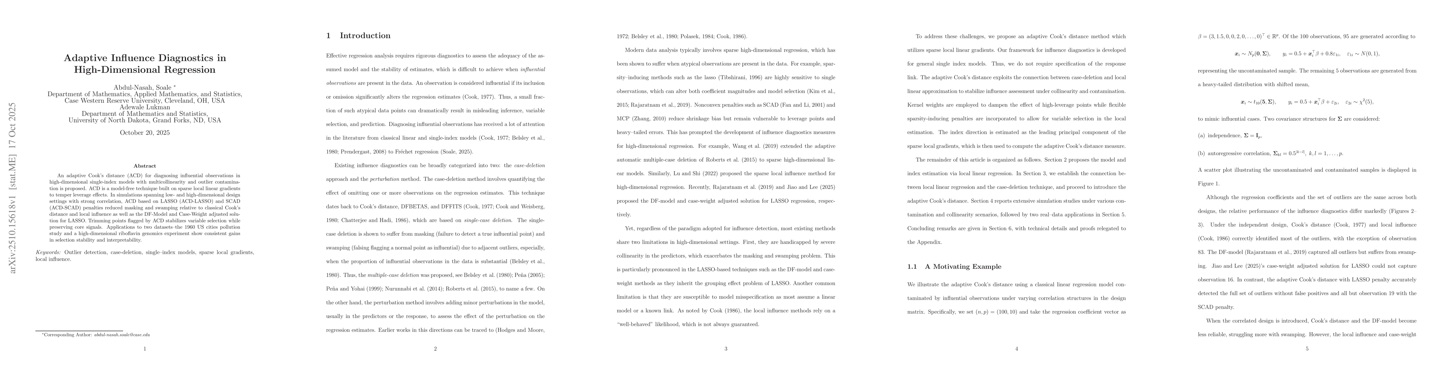 Thumbnail for Adaptive Influence Diagnostics in High-Dimensional Regression