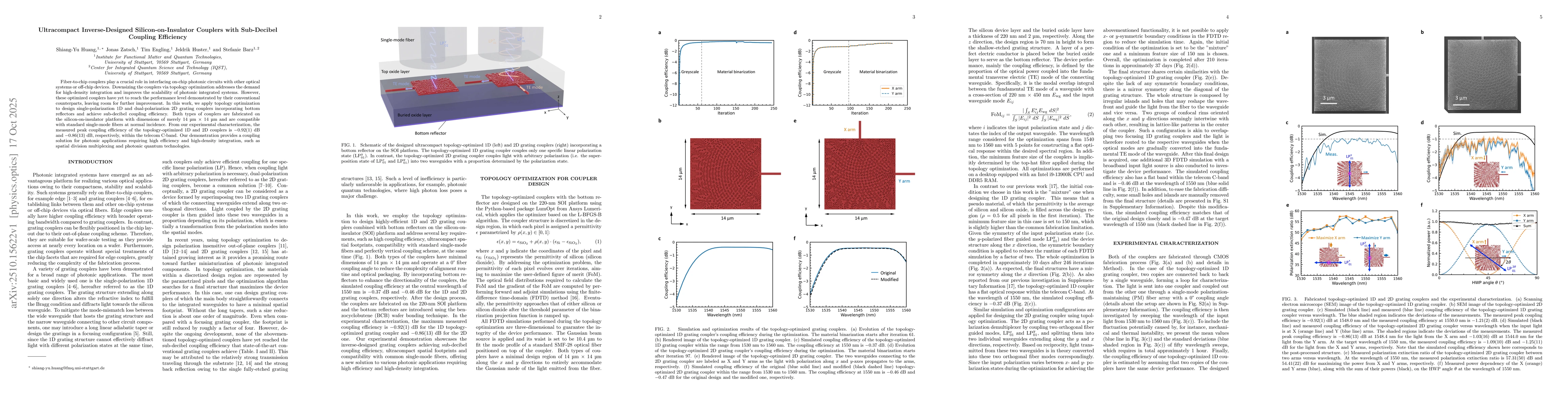 Thumbnail for Ultracompact Inverse-Designed Silicon-on-Insulator Couplers with
  Sub-Decibel Coupling Efficiency