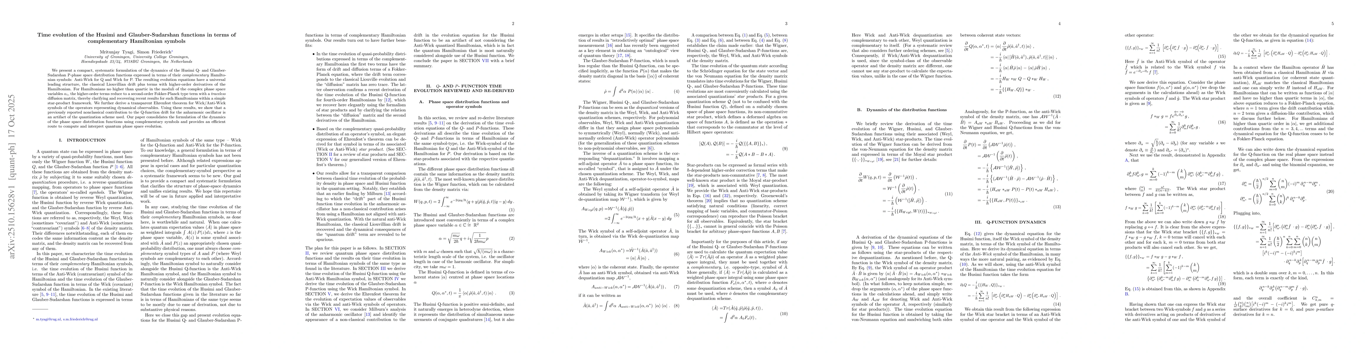 Thumbnail for Time evolution of the Husimi and Glauber-Sudarshan functions in terms of
  complementary Hamiltonian symbols