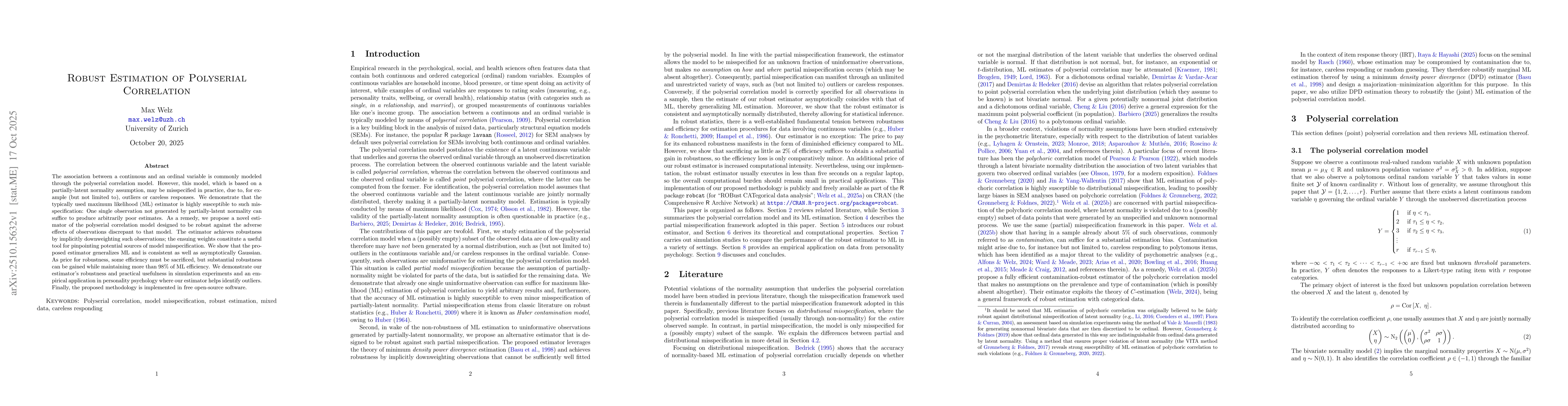 Thumbnail for Robust Estimation of Polyserial Correlation