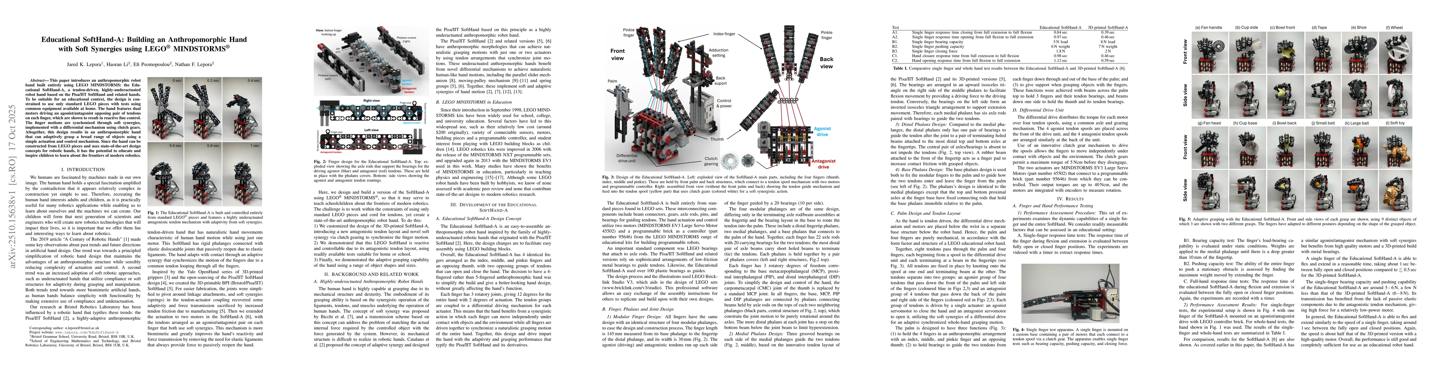 Thumbnail for Educational SoftHand-A: Building an Anthropomorphic Hand with Soft
  Synergies using LEGO MINDSTORMS