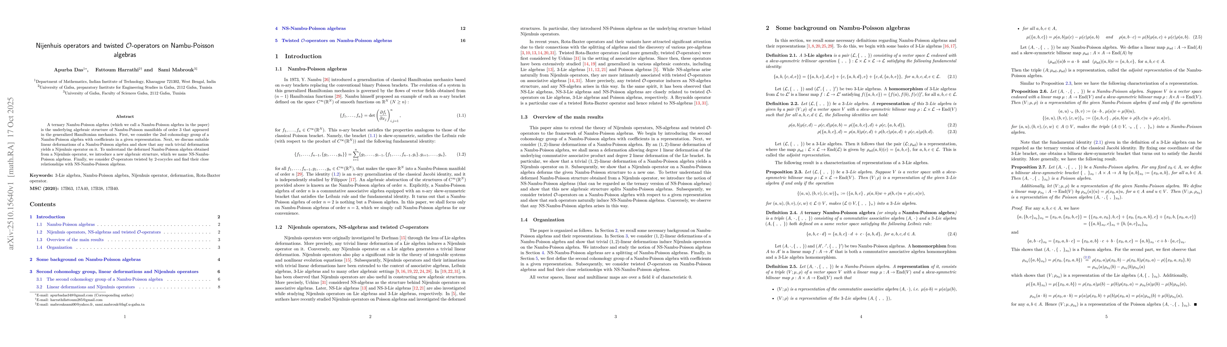 Thumbnail for Nijenhuis operators and twisted $\mathcal{O}$-operators on Nambu-Poisson
  algebras