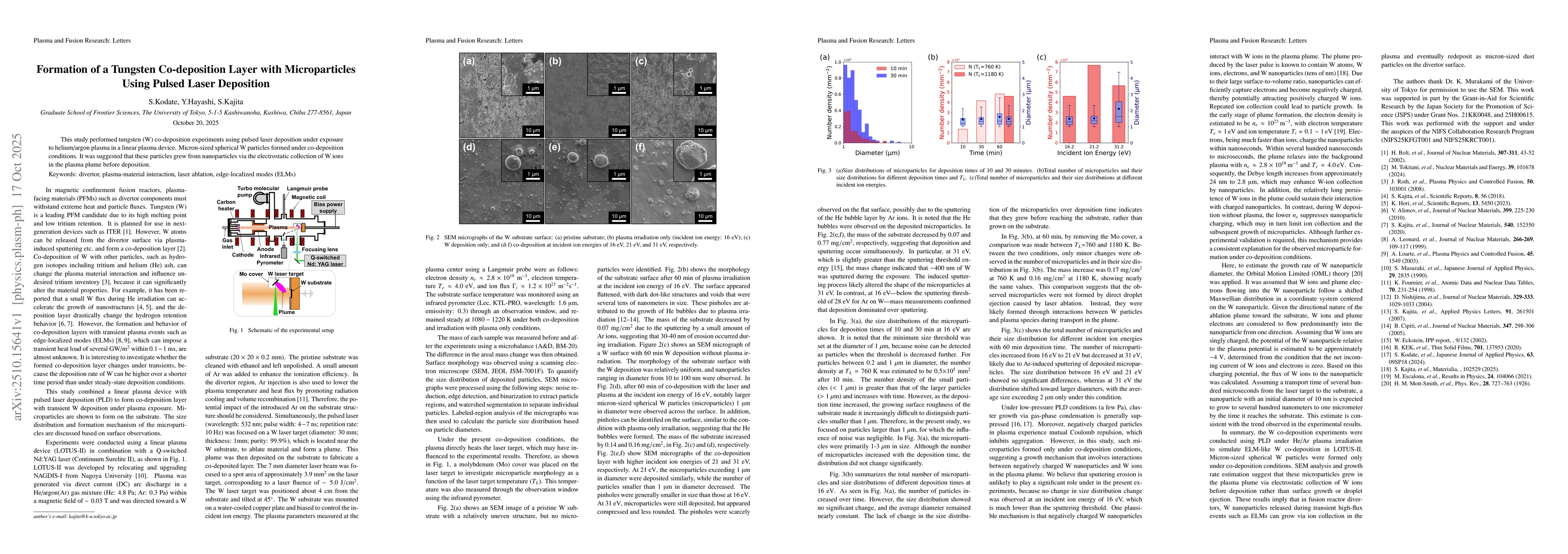 Thumbnail for Formation of a Tungsten Co-deposition Layer with Microparticles Using
  Pulsed Laser Deposition