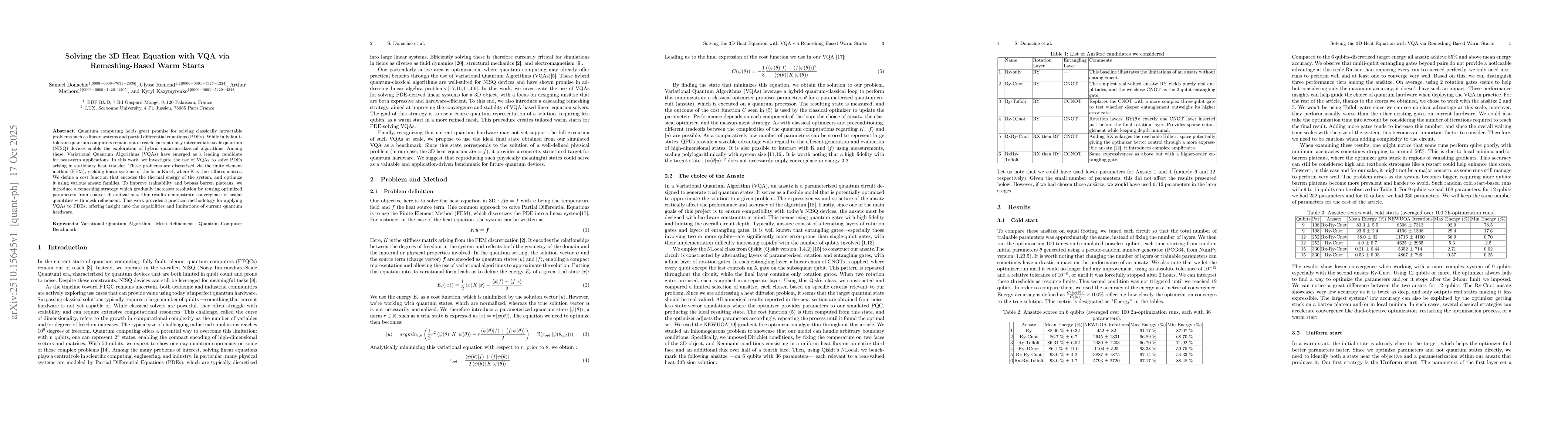 Thumbnail for Solving the 3D Heat Equation with VQA via Remeshing-Based Warm Starts