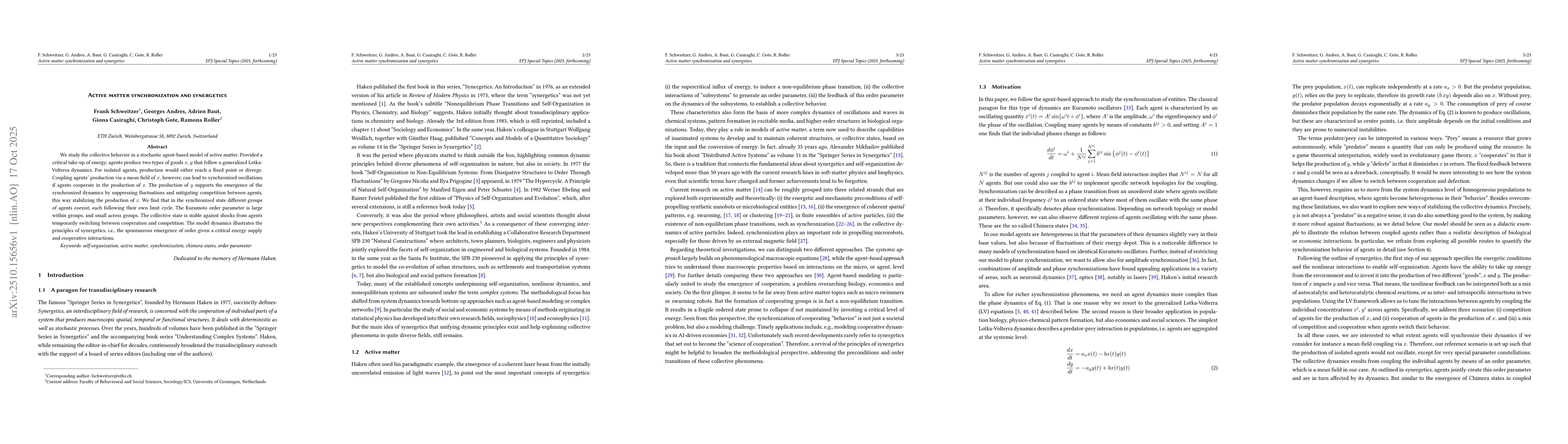 Thumbnail for Active matter synchronization and synergetics