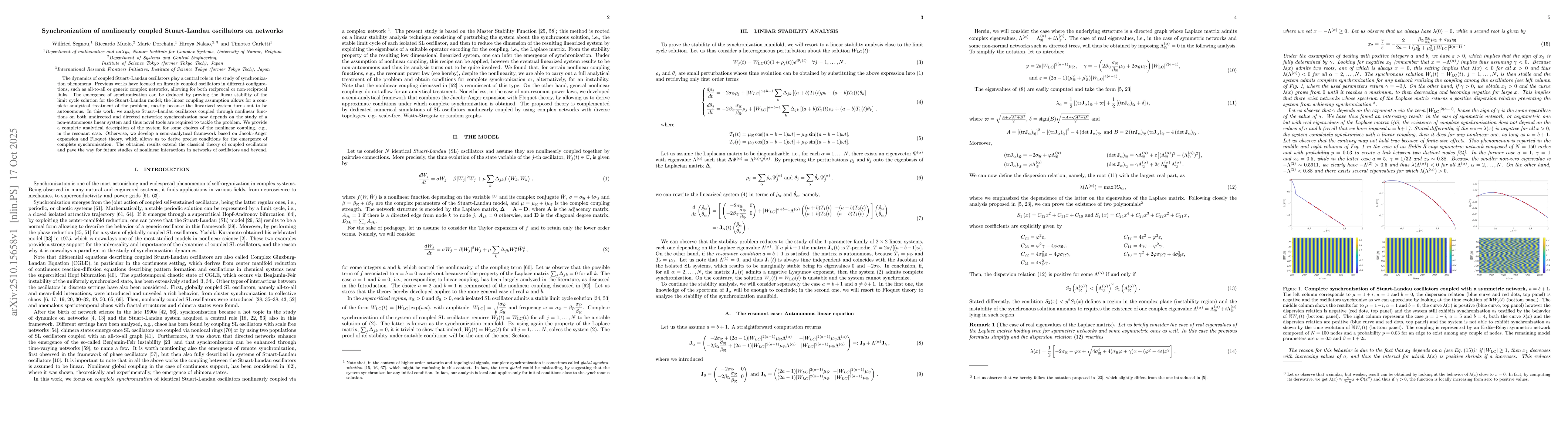 Thumbnail for Synchronization of nonlinearly coupled Stuart-Landau oscillators on
  networks