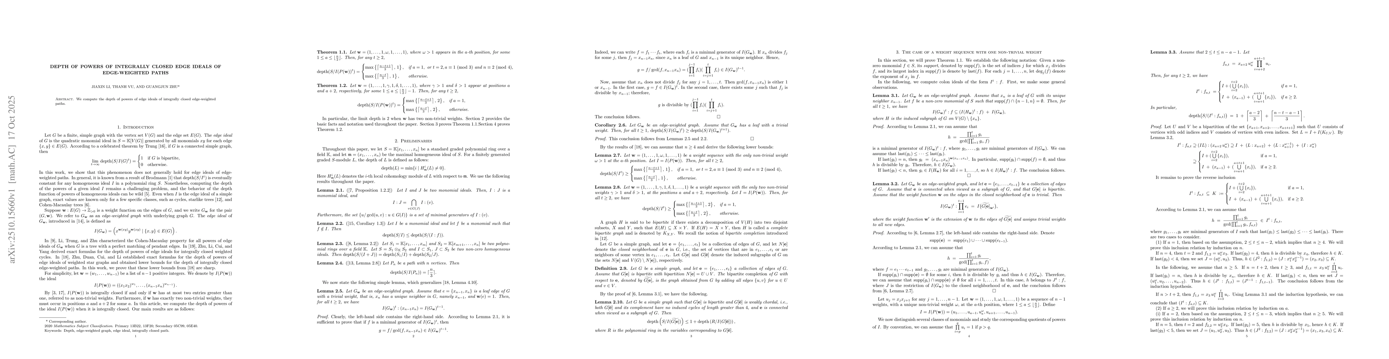 Thumbnail for Depth of powers of integrally closed edge ideals of edge-weighted paths