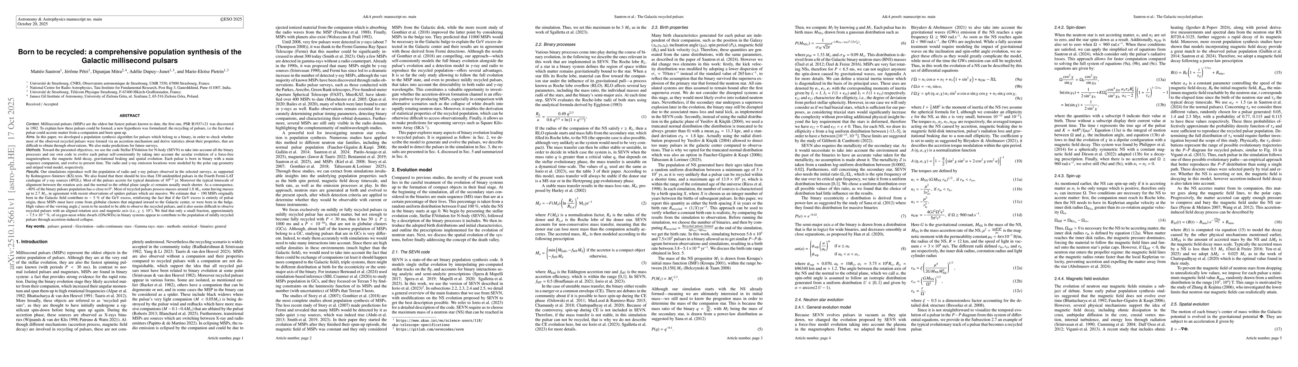 Thumbnail for Born to be recycled: a comprehensive population synthesis of the
  Galactic millisecond pulsars