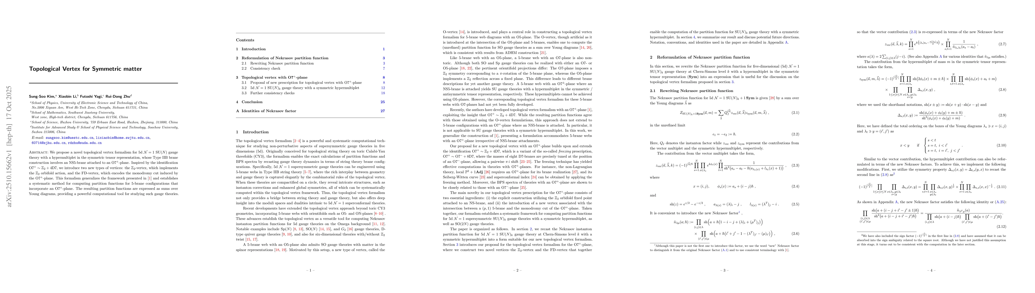 Thumbnail for Topological Vertex for Symmetric matter