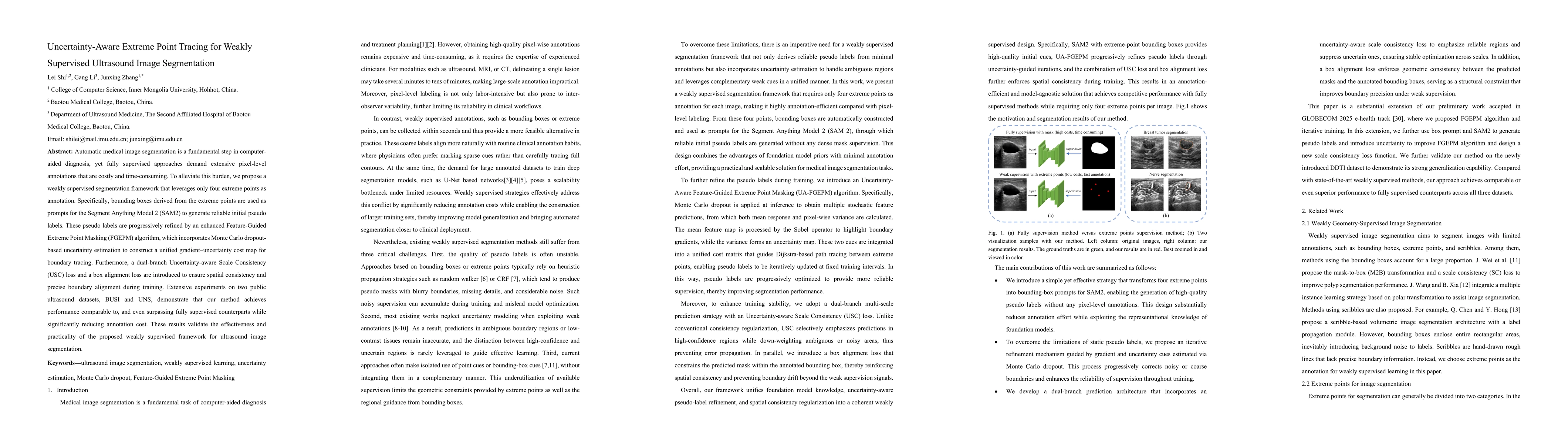 Thumbnail for Uncertainty-Aware Extreme Point Tracing for Weakly Supervised Ultrasound
  Image Segmentation