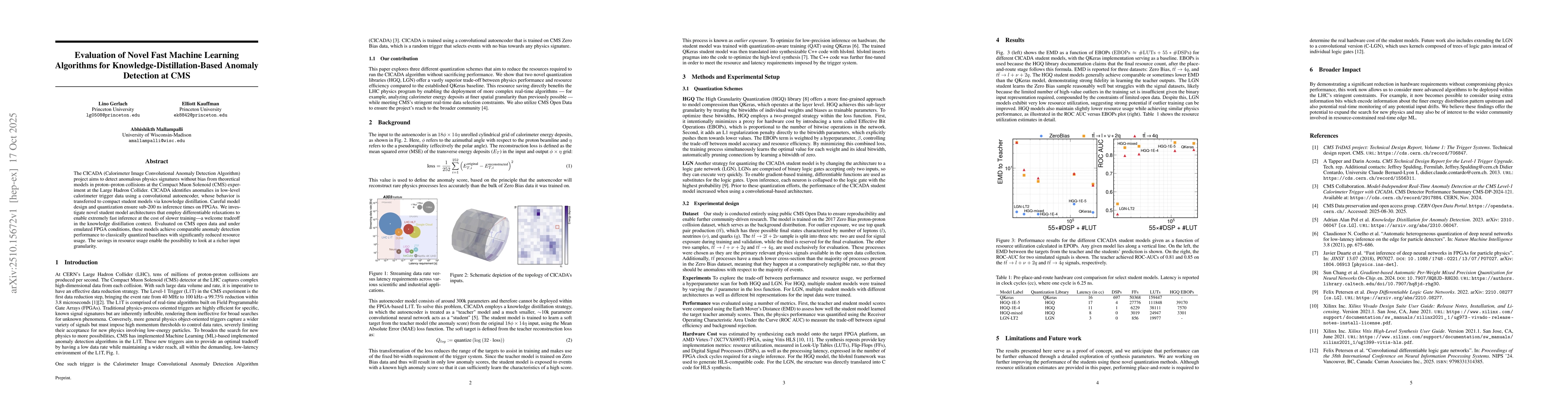 Thumbnail for Evaluation of Novel Fast Machine Learning Algorithms for
  Knowledge-Distillation-Based Anomaly Detection at CMS