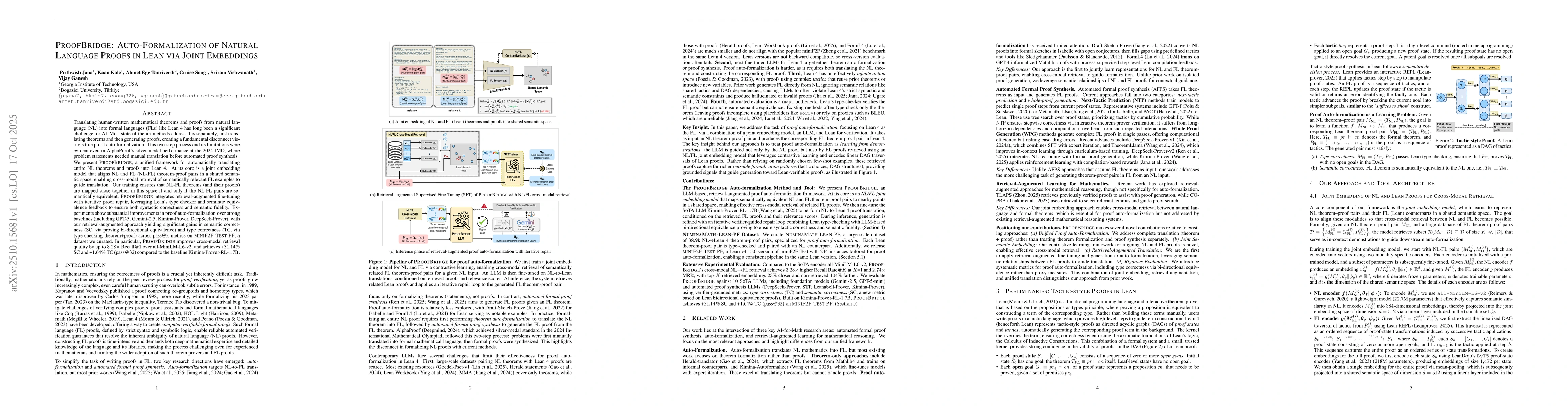 Thumbnail for ProofBridge: Auto-Formalization of Natural Language Proofs in Lean via
  Joint Embeddings