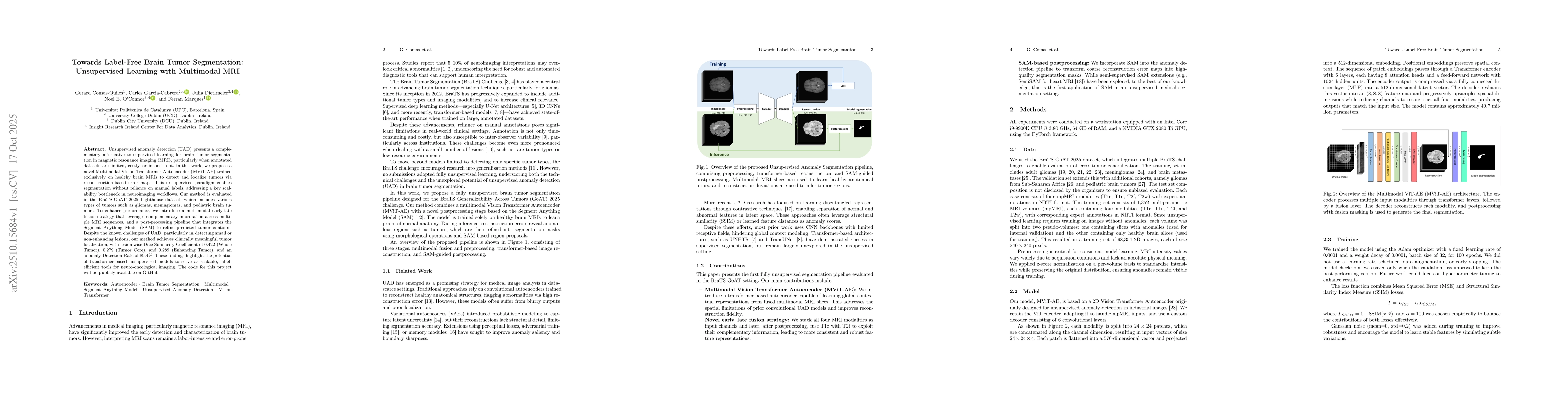 Thumbnail for Towards Label-Free Brain Tumor Segmentation: Unsupervised Learning with
  Multimodal MRI