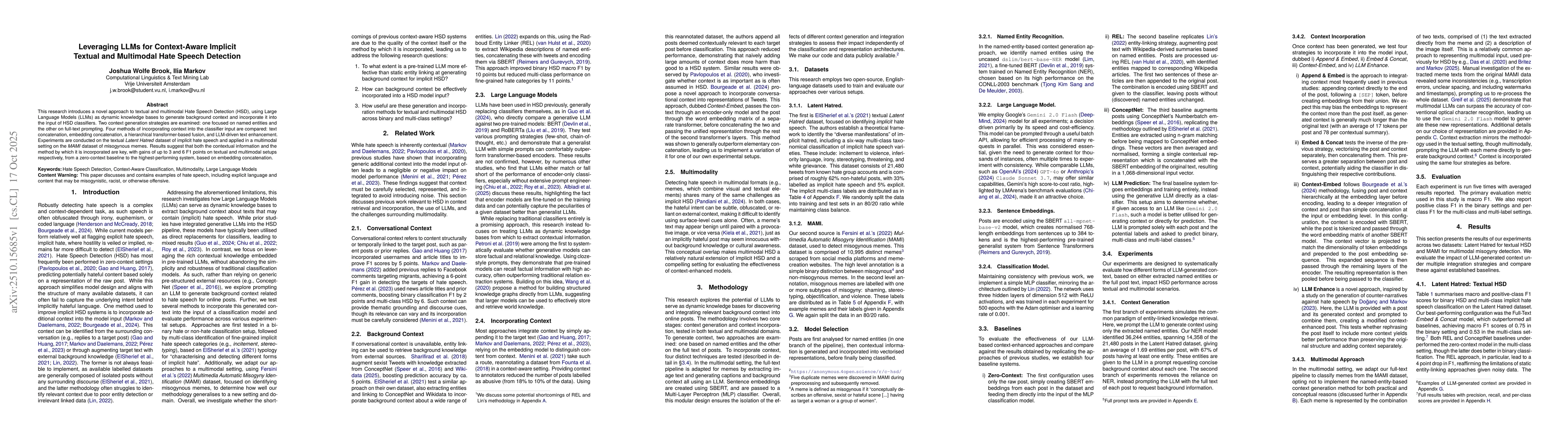 Thumbnail for Leveraging LLMs for Context-Aware Implicit Textual and Multimodal Hate
  Speech Detection