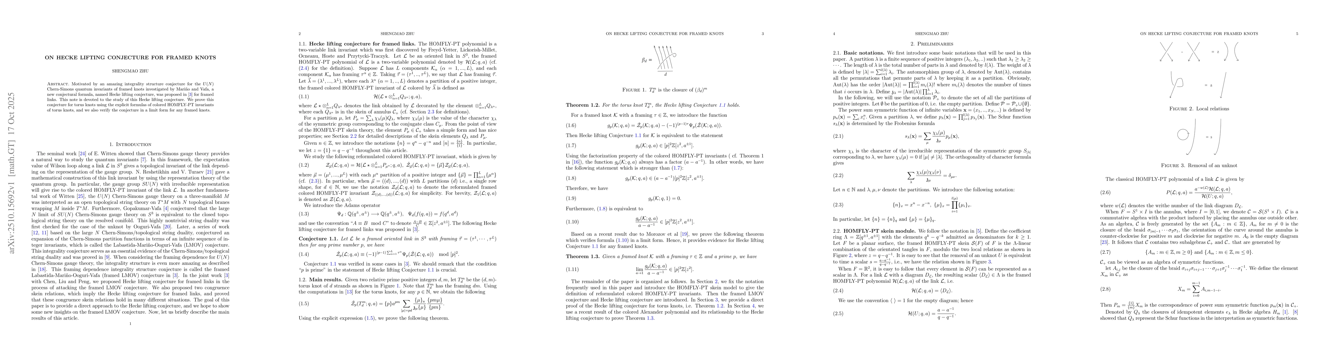 Thumbnail for On Hecke lifting conjecture for framed knots